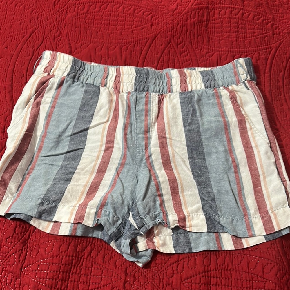 LOFT Blue and Red Striped linen blend Shorts size medium